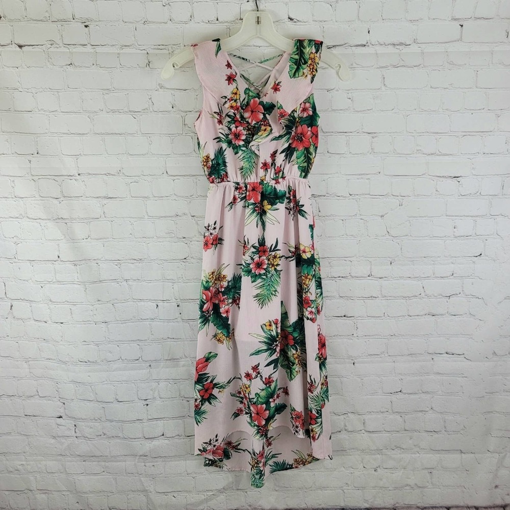 Monteau Girl Pink Floral High/Low Hem Sleeveless Slip On Dress Size 10